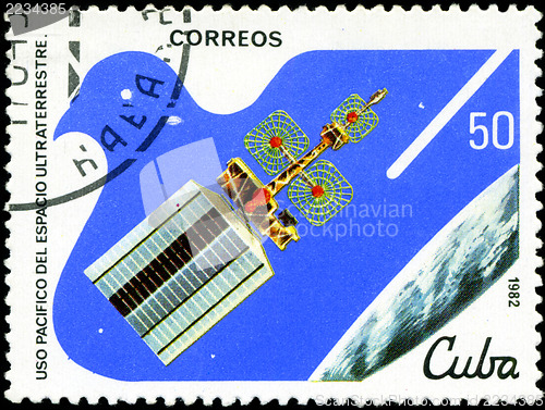 Image of CUBA - CIRCA 1982: A stamp printed in CUBA, satellite, space sta