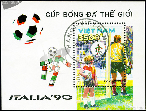 Image of VIETNAM - CIRCA 1990: a stamp printed by Vietnam shows football 