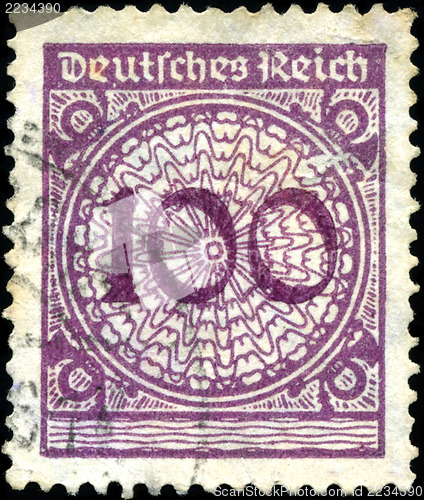 Image of GERMANY - CIRCA 1924: A stamp printed in Germany shows 100 marks