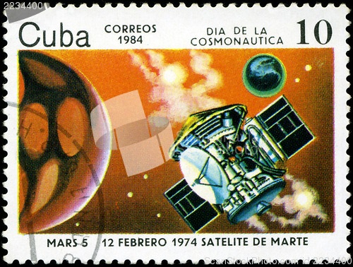 Image of CUBA - CIRCA 1984: stamp printed by Cuba, shows Cosmonautics Day