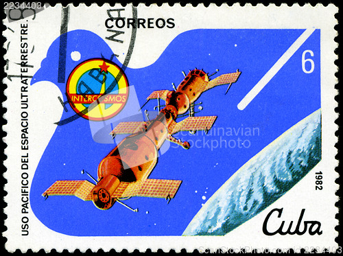 Image of CUBA - CIRCA 1982: A stamp printed in CUBA, satellite, space sta