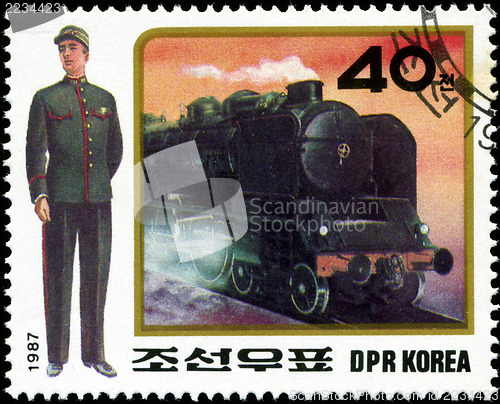 Image of KOREA - CIRCA 1987: A stamp printed in Korea showing steam locom