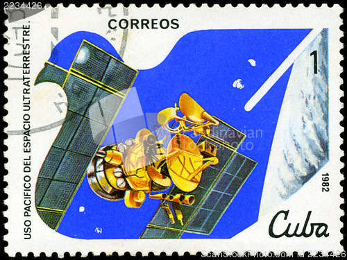Image of CUBA - CIRCA 1982: A stamp printed in CUBA, satellite, space sta