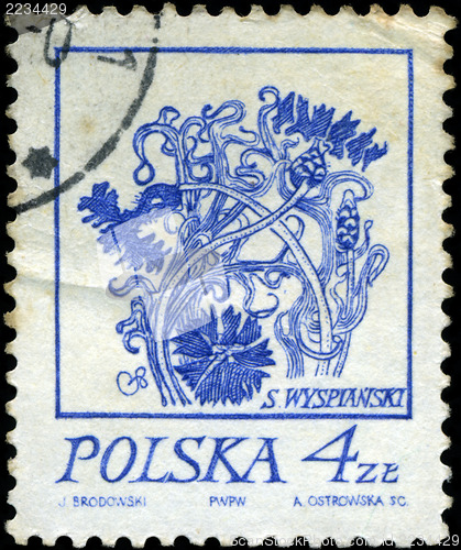 Image of POLAND - CIRCA 1968: A stamp is printed in Poland, flower, let o