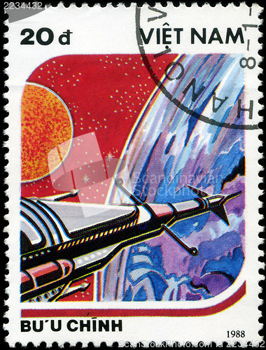 Image of VIETNAM - CIRCA 1988: A stamp printed in Vietnam shows futuristi