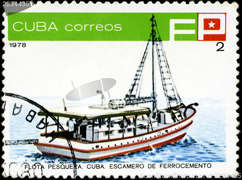 Image of CUBA - CIRCA 1978: A stamp printed by Cuba shows an ship escamer