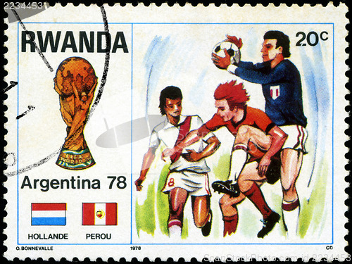 Image of RWANDA - CIRCA 1978: stamp printed by Rwanda, shows football, ci