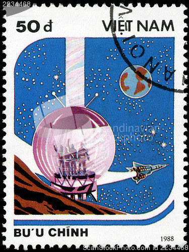 Image of VIETNAM - CIRCA 1988: A stamp printed in Vietnam shows futuristi