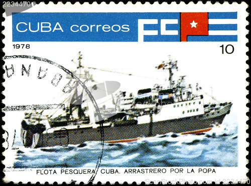 Image of CUBA - CIRCA 1978: A stamp printed by Cuba shows an ship trawler