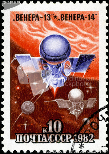 Image of USSR - CIRCA 1982: A stamp printed in USSR, satellite space stat