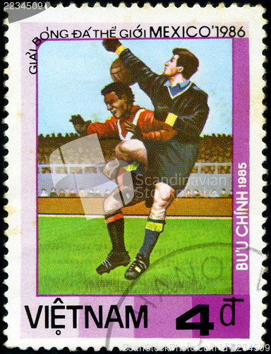 Image of VIETNAM - CIRCA 1985: a stamp printed by VIETNAM shows football 