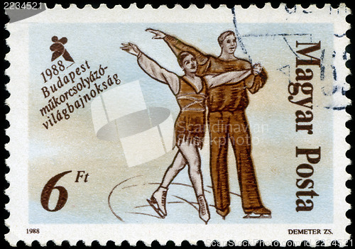 Image of HUNGARY - CIRCA 1988: A stamp printed in Hungary, shows Skaters 