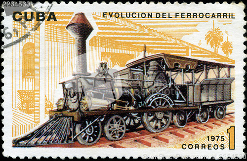 Image of CUBA - CIRCA 1975 : A post stamp printed in Cuba shows moving tr