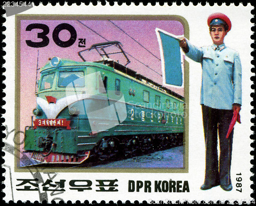 Image of KOREA - CIRCA 1987: A stamp printed in Korea showing steam locom