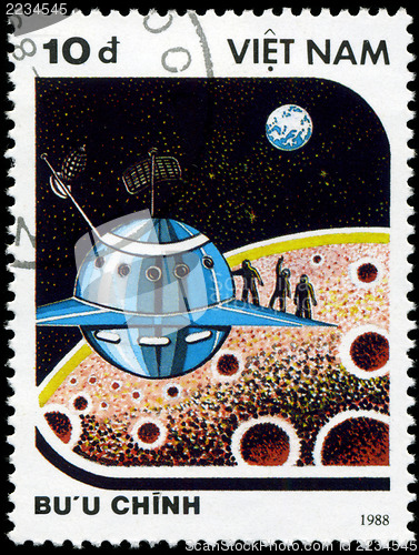 Image of VIETNAM - CIRCA 1988: A stamp printed in Vietnam shows futuristi