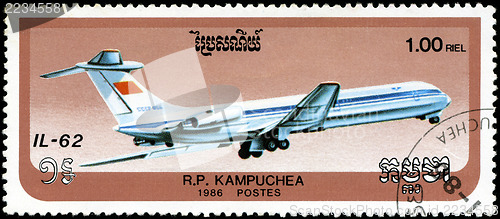 Image of CAMBODIA - CIRCA 1986: stamp printed by Cambodia, shows airplane