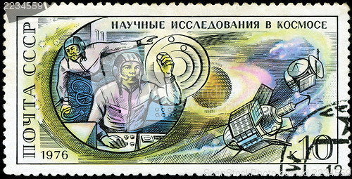 Image of USSR - CIRCA 1976: Postcard printed in the USSR shows Scientific