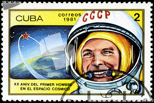 Image of CUBA - CIRCA 1981: a stamp printed in the Cuba shows Yuri Gagari