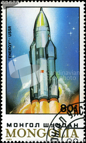 Image of MONGOLIA - CIRCA 1989: stamp printed by Mongolia, shows spaceshi