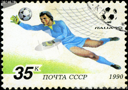 Image of USSR - CIRCA 1990: a stamp printed by USSR shows football player