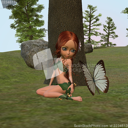 Image of Forest Elf Girl and Butterfly