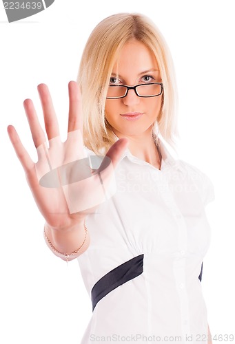Image of lady making stop gesture