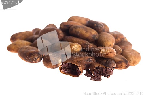 Image of Cacao beans isolated on white background