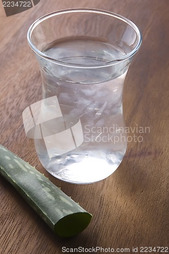 Image of aloe vera juice with fresh leaves