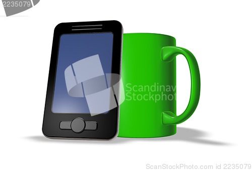 Image of smartphone and mug
