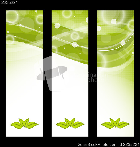 Image of Set wavy nature banners with green leaves