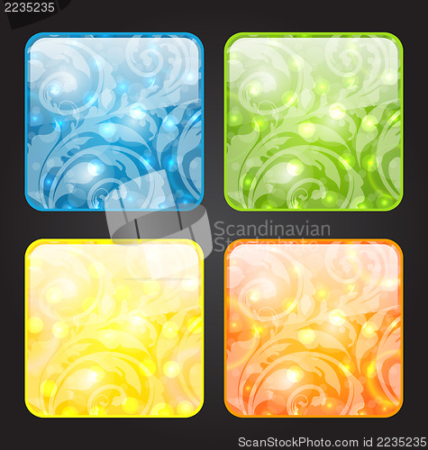Image of Set four seasonal icon with floral colorful background
