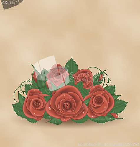 Image of Vintage cute card with bouquet roses