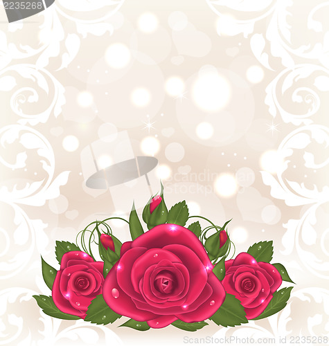 Image of Luxury card with bouquet of pink roses