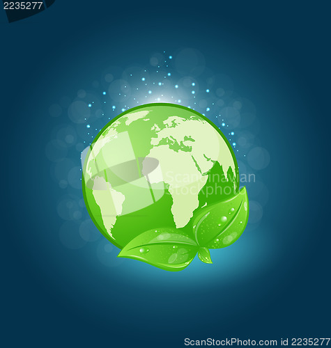 Image of Global planet and eco green leaves