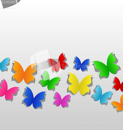 Image of Set cut out colorful butterfly, grey paper