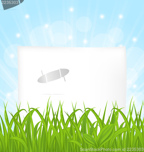 Image of Natural card with green grass and paper sheet
