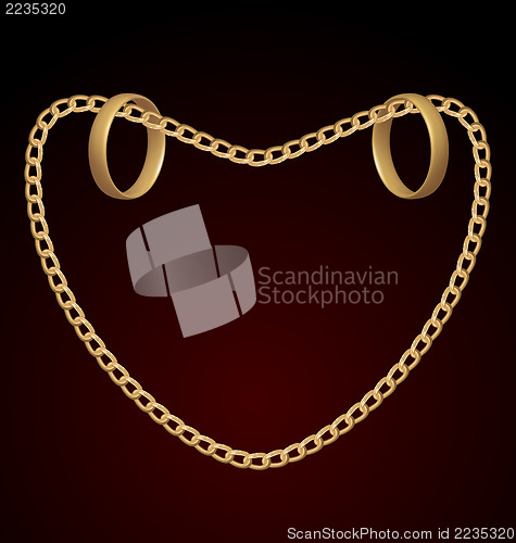 Image of Jewelry two rings on golden chain of heart shape