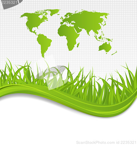 Image of Nature background with map earth and grass 