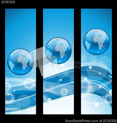 Image of Abstract banners with wavy water line and earth symbol