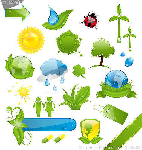 Image of Set of green ecology icons 