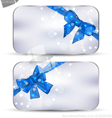 Image of Set labels with blue gift bows isolated