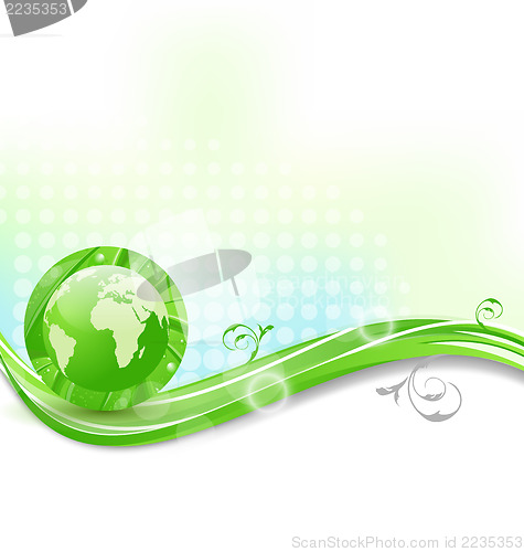 Image of Background with global planet and eco green leaves