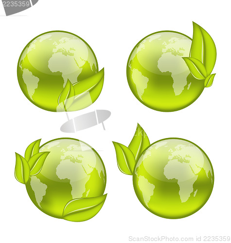 Image of  set icon world with eco green leaves isolated on white backgrou