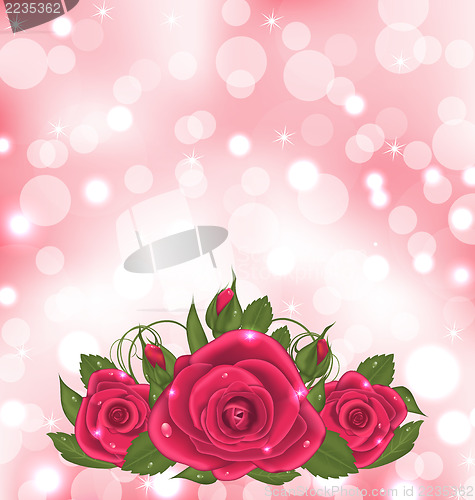 Image of Luxury background with bouquet of pink roses