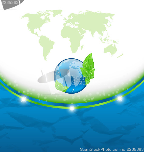 Image of Eco background with earth map and environment symbol