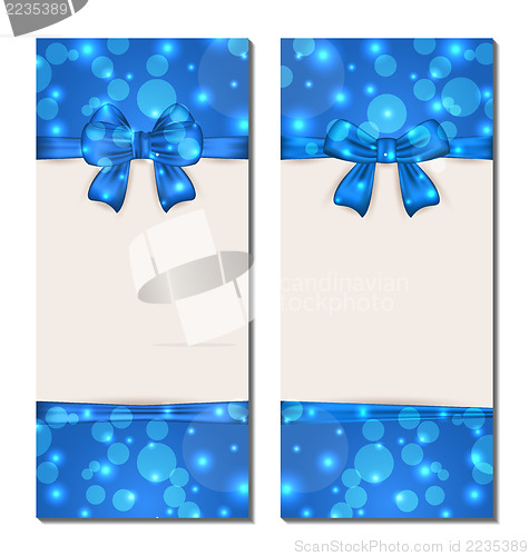 Image of Set holiday cards with gift bows isolated