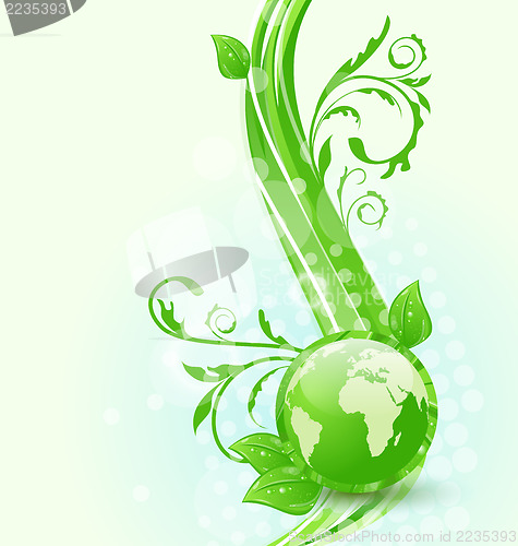 Image of Wavy background with global planet and eco green leaves