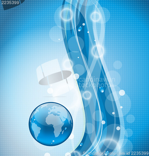 Image of Illustration wavy water background with earth planet