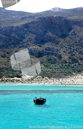 Image of Beautiful turquoise sea and boat