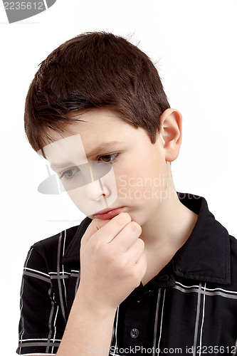 Image of pensive young boy isolated on white background